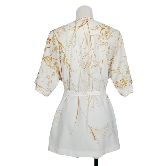 Vintage Nani of Hawaii Botanical Print Tie Waist Blouse Cream Brown Sz Small - Picture 4 of 8